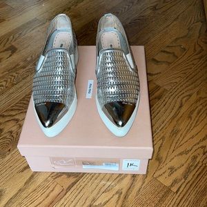 Miu Miu Metal Cap Toe Leather Platform Sneakers USED Silver Size 38